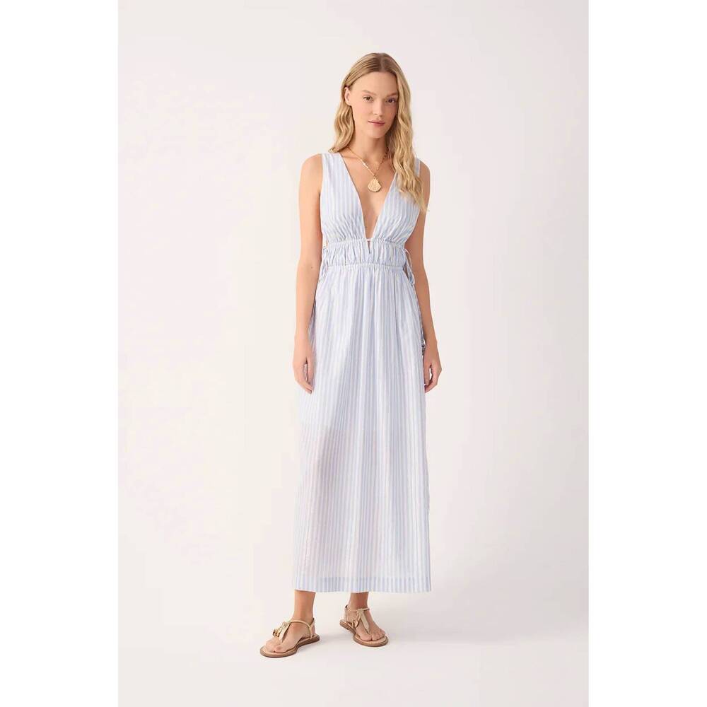 NEW DRESS TO lurex v-neck dress in blue stripes